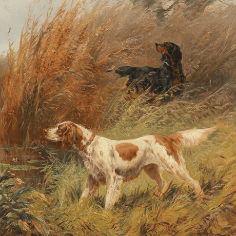 Vintage Oil Painting of Two English Setters Watching Ducks-Art-Parc Decor