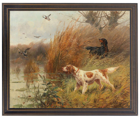 Vintage Oil Painting of Two English Setters Watching Ducks-Art-Parc Decor