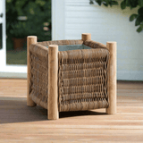 Vintage Rattan Planter with Teak Legs-Planter-Parc Decor