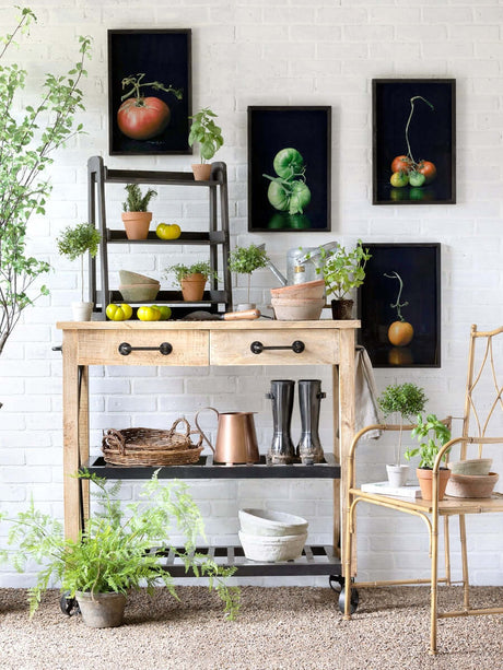 Vintage Rolling Garden Cart with Drawers-cart-Parc Decor