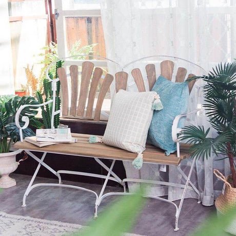 Vintage Rustic Wooden Garden Bench with Metal Frame-garden bench-Parc Decor