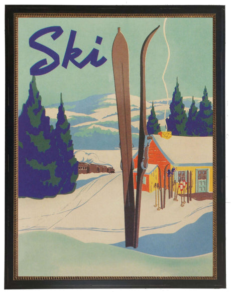 Vintage Ski Poster in Black Beaded Frame-Art-Parc Decor