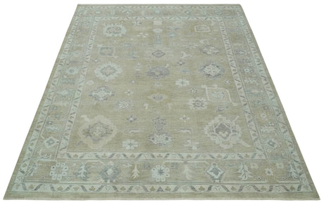 Vintage Style Antique Finish Hand Knotted Camel, Ivory and Charcoal Traditional Oushak Multi Size Wool Area Rug