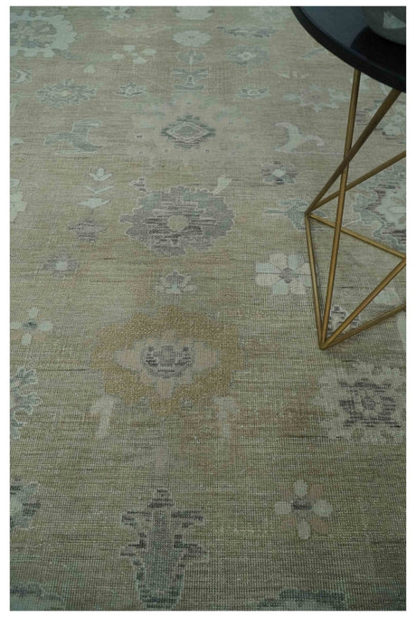 Vintage Style Antique Finish Hand Knotted Camel, Ivory and Charcoal Traditional Oushak Multi Size Wool Area Rug