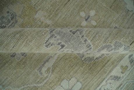 Vintage Style Antique Finish Hand Knotted Camel, Ivory and Charcoal Traditional Oushak Multi Size Wool Area Rug
