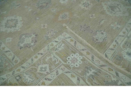Vintage Style Antique Finish Hand Knotted Camel, Ivory and Charcoal Traditional Oushak Multi Size Wool Area Rug