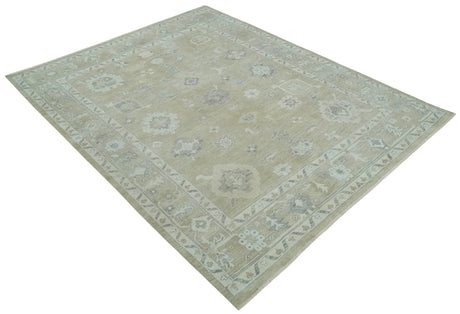 Vintage Style Antique Finish Hand Knotted Camel, Ivory and Charcoal Traditional Oushak Multi Size Wool Area Rug