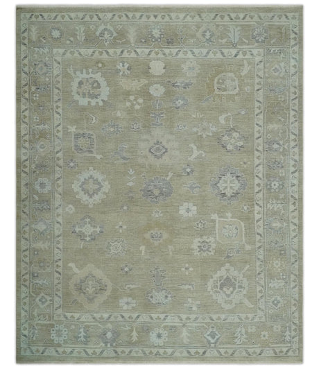 Vintage Style Antique Finish Hand Knotted Camel, Ivory and Charcoal Traditional Oushak Multi Size Wool Area Rug