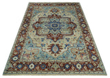 Vintage Style Beige, Aqua and Brown Hand Knotted Traditional Heriz 8x10 wool area Rug