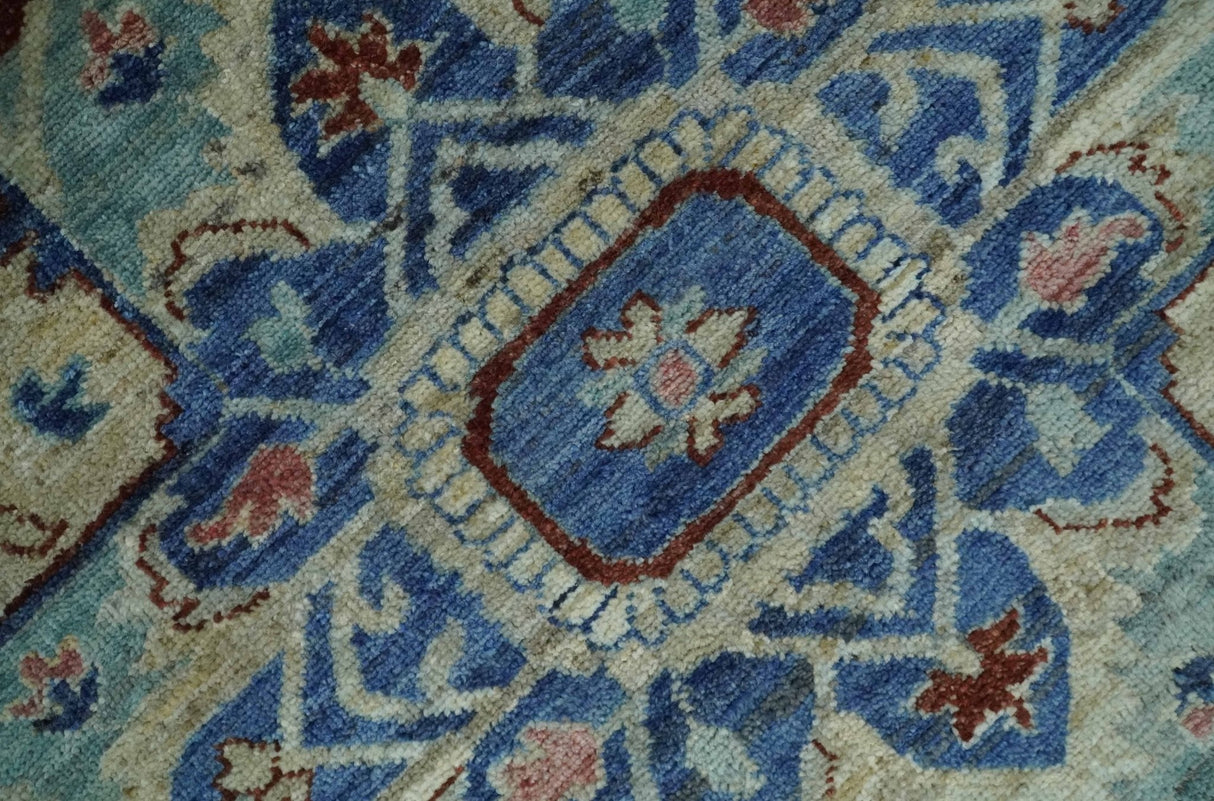 Vintage Style Beige, Aqua and Brown Hand Knotted Traditional Heriz 8x10 wool area Rug