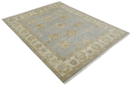 Vintage Style Charcoal, Beige and Olive 8x10 Hand knotted Oushak wool Area Rug