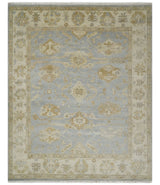 Vintage Style Charcoal, Beige and Olive 8x10 Hand knotted Oushak wool Area Rug