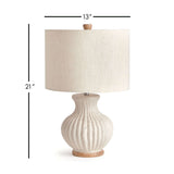Vintage-Style Cream Ribbed Table Lamp with Linen Shade-table lamp-Parc Decor
