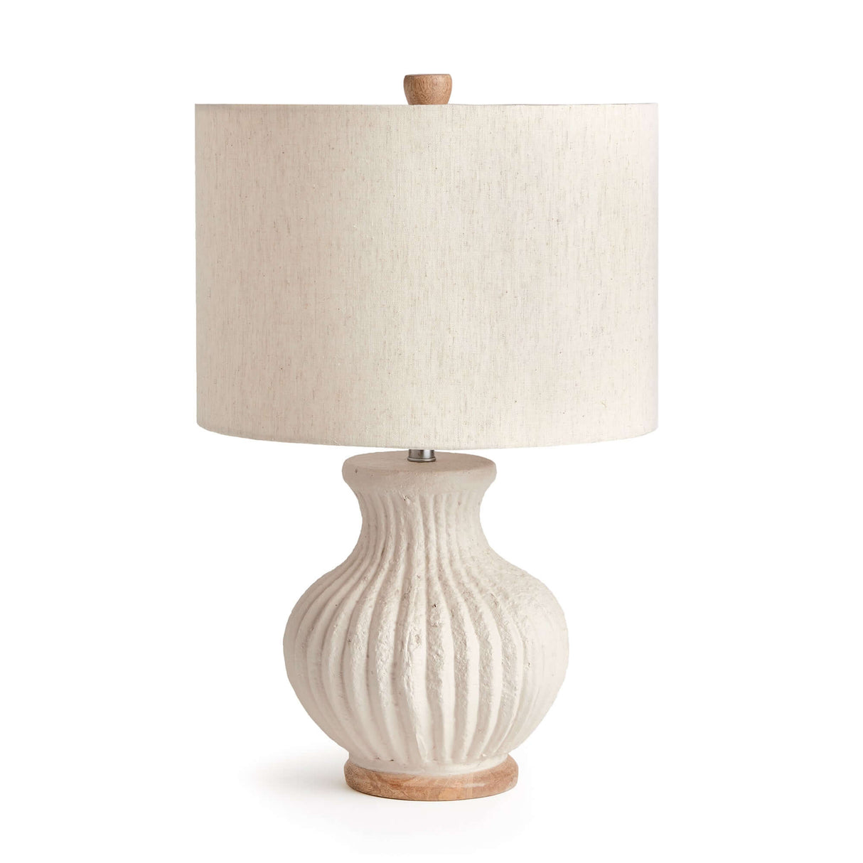 Vintage-Style Cream Ribbed Table Lamp with Linen Shade-table lamp-Parc Decor