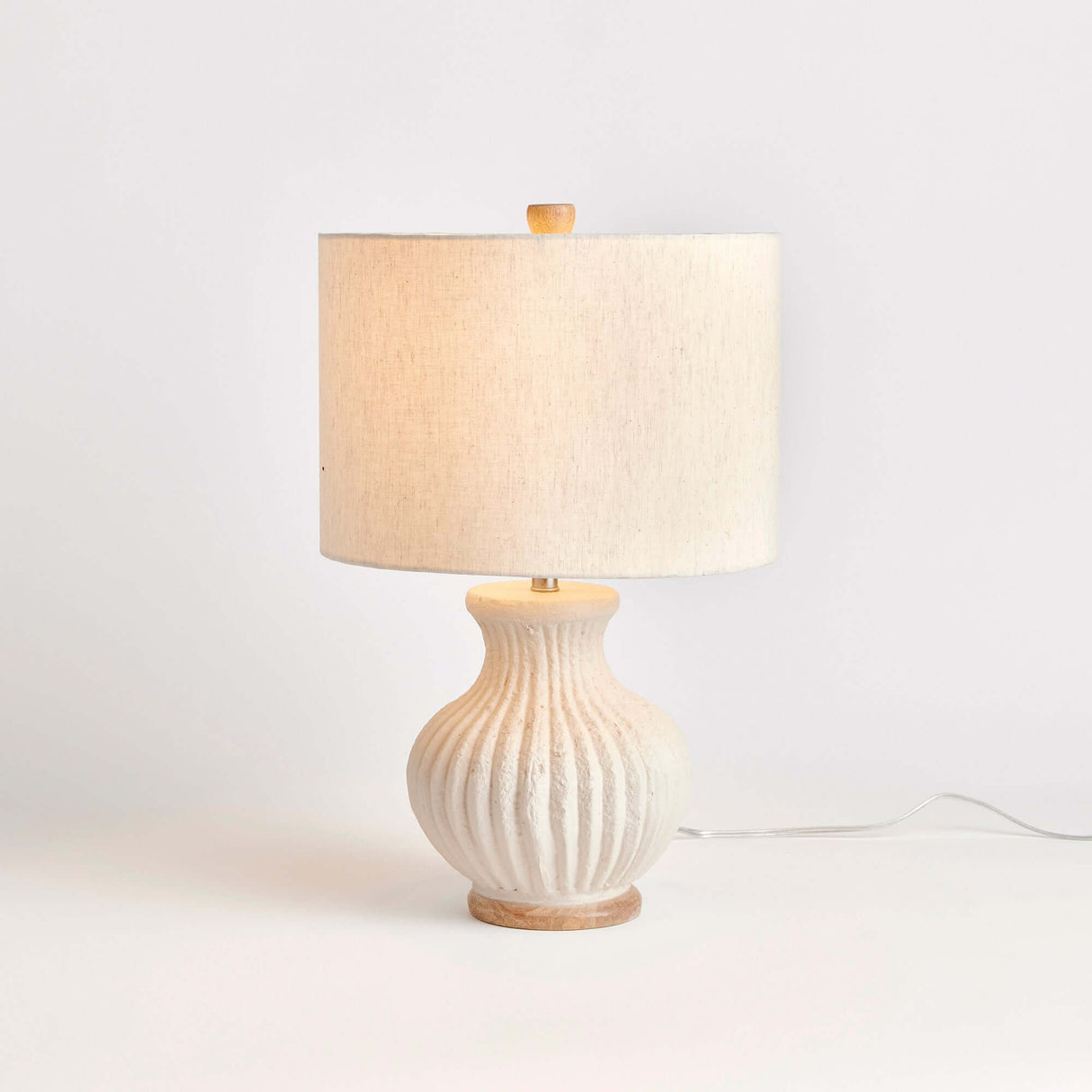 Vintage-Style Cream Ribbed Table Lamp with Linen Shade-table lamp-Parc Decor