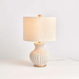 Vintage-Style Cream Ribbed Table Lamp with Linen Shade-table lamp-Parc Decor