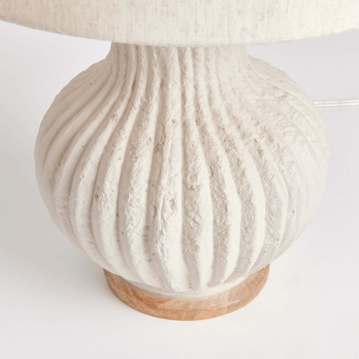 Vintage-Style Cream Ribbed Table Lamp with Linen Shade-table lamp-Parc Decor