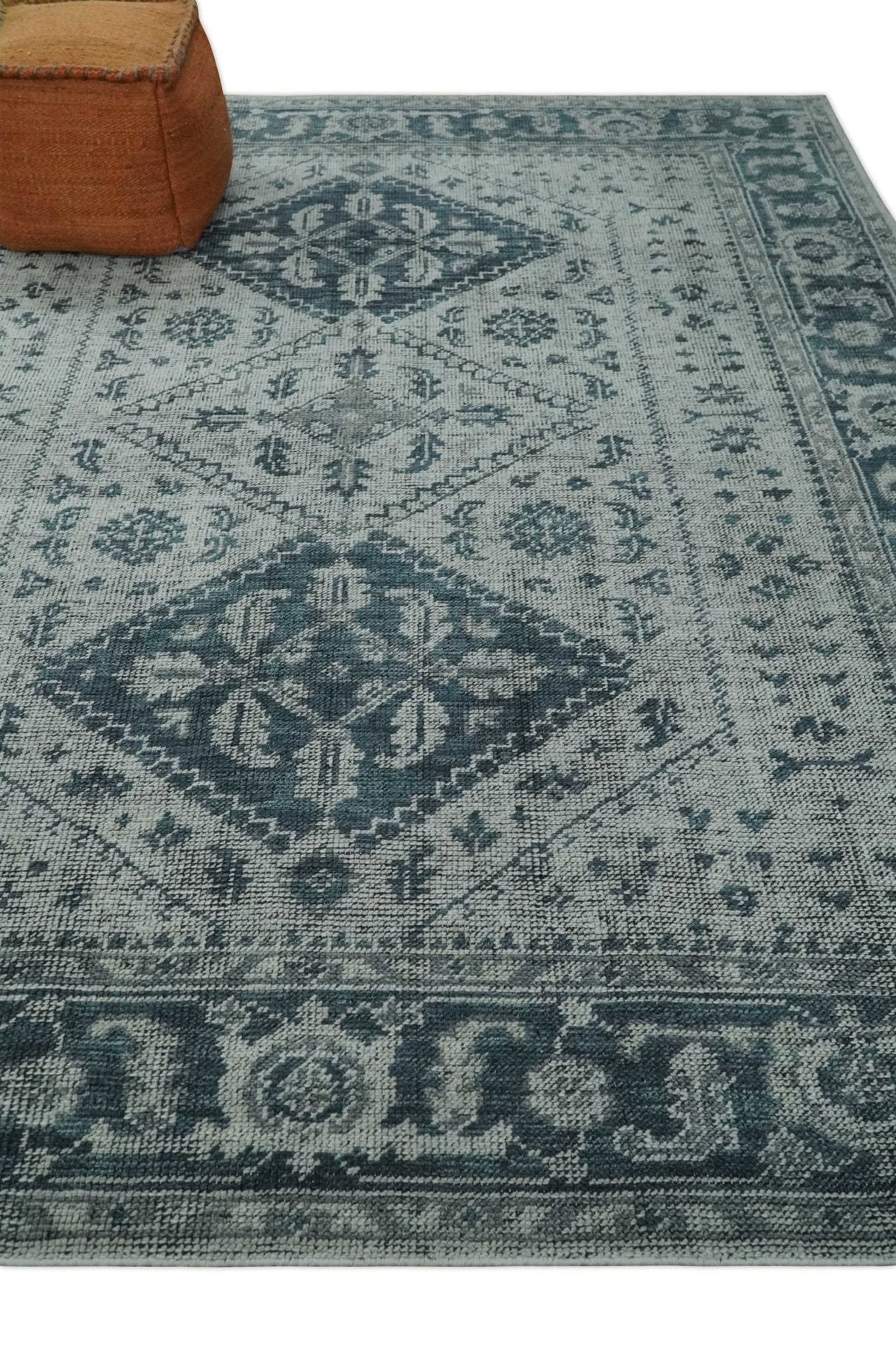 Vintage Style Distressed Traditional Hand Knotted Serapi Silver and Gray Multi Size Area Rug