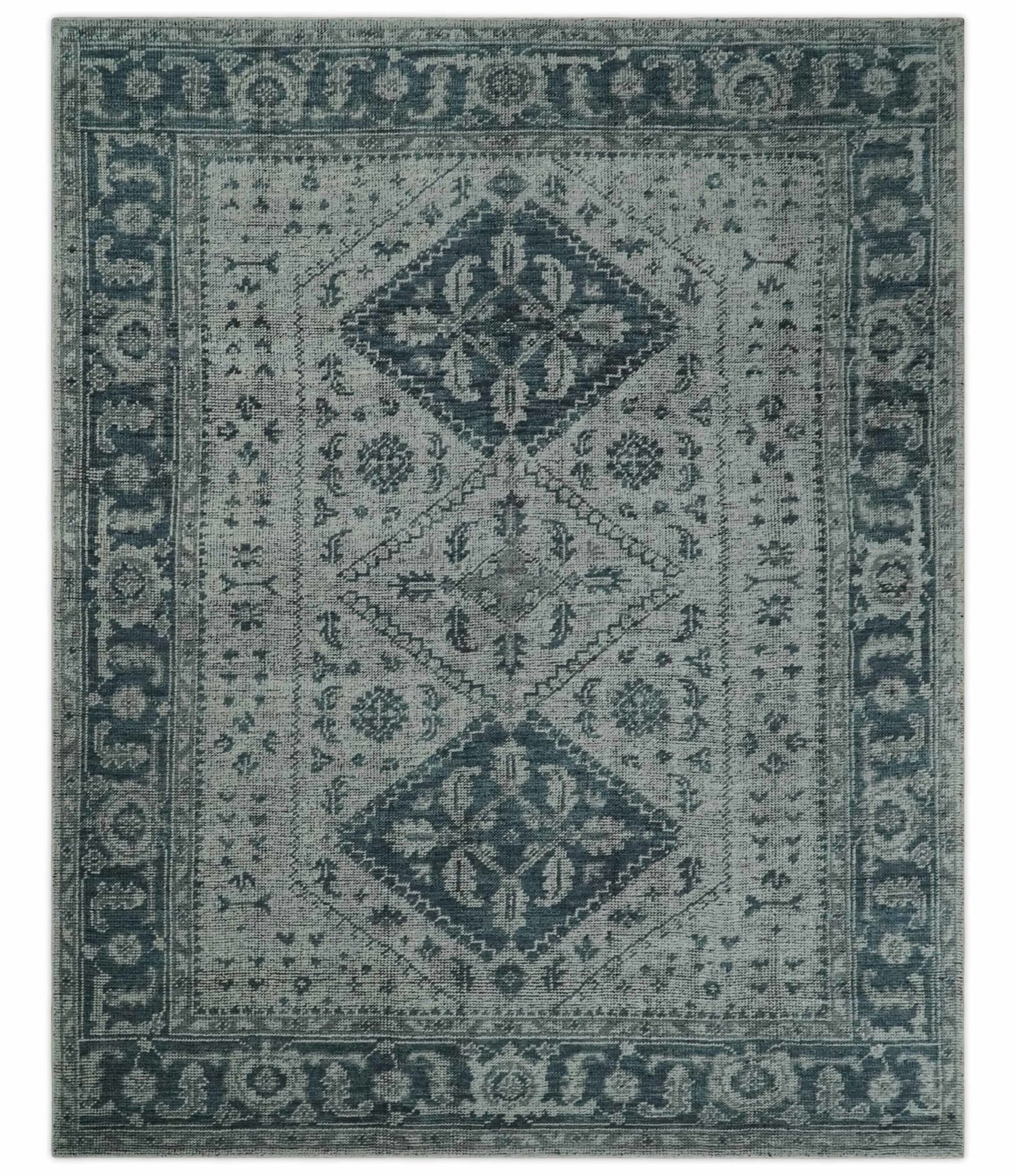 Vintage Style Distressed Traditional Hand Knotted Serapi Silver and Gray Multi Size Area Rug