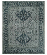 Vintage Style Distressed Traditional Hand Knotted Serapi Silver and Gray Multi Size Area Rug