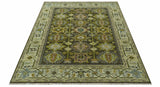 Vintage Style Earthy Green and Silver Traditional Hand Knotted Multi Size wool area rug