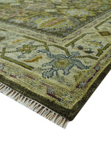 Vintage Style Earthy Green and Silver Traditional Hand Knotted Multi Size wool area rug