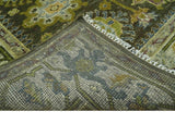 Vintage Style Earthy Green and Silver Traditional Hand Knotted Multi Size wool area rug