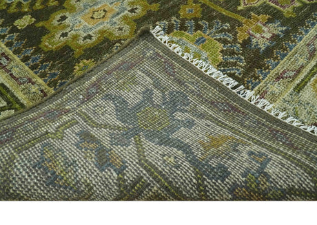 Vintage Style Earthy Green and Silver Traditional Hand Knotted Multi Size wool area rug