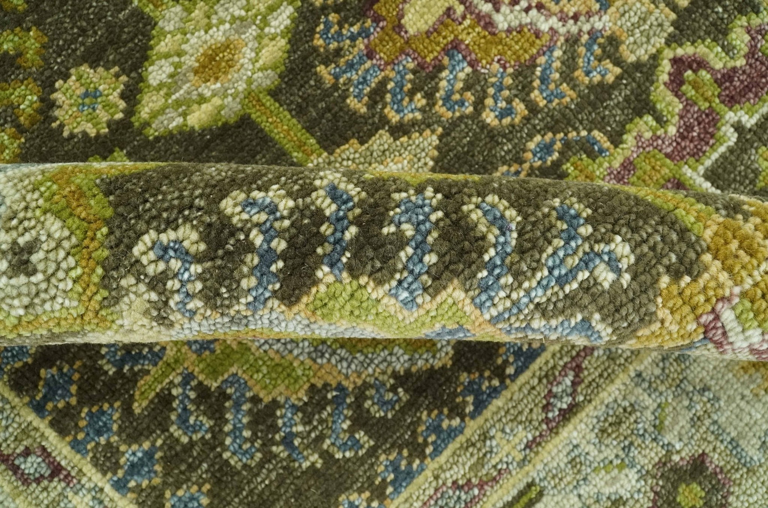 Vintage Style Earthy Green and Silver Traditional Hand Knotted Multi Size wool area rug