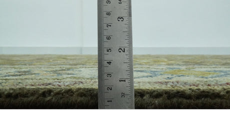 Vintage Style Earthy Green and Silver Traditional Hand Knotted Multi Size wool area rug