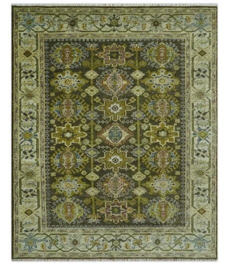 Vintage Style Earthy Green and Silver Traditional Hand Knotted Multi Size wool area rug-Area Rug-Parc Decor