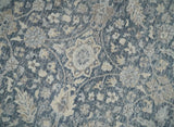 Vintage Style Hand Knotted 9x12 Traditional Blue and Beige Antique Textured Low Pile Distressed Wool Rug