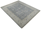 Vintage Style Hand Knotted 9x12 Traditional Blue and Beige Antique Textured Low Pile Distressed Wool Rug