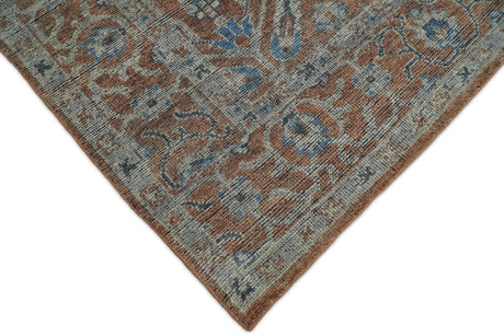 Vintage Style Hand Knotted Serapi Blue and Rust Traditional Custom Made Area Rug
