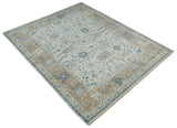 Vintage Style Ivory and Rust 8x10 Traditional Textured Low Pile Wool Rug