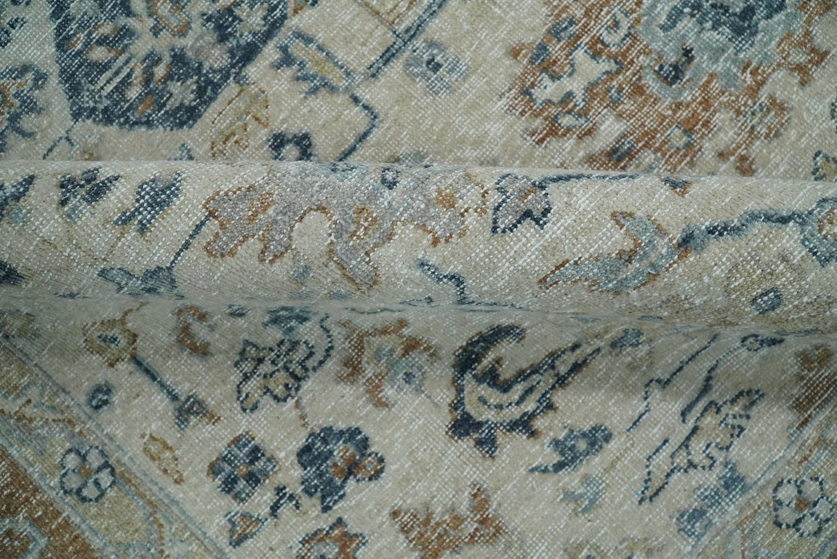 Vintage Style Ivory and Rust 8x10 Traditional Textured Low Pile Wool Rug