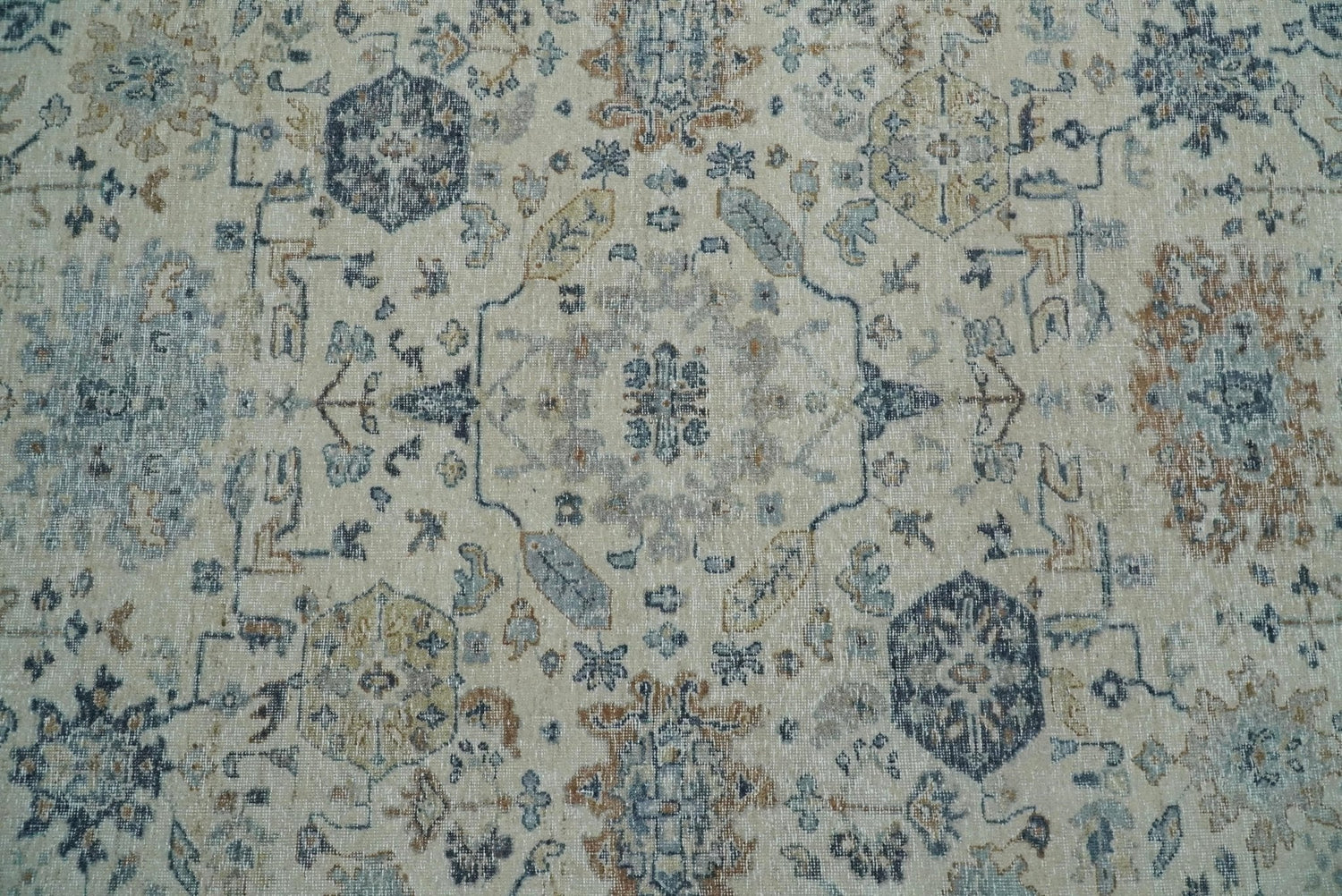 Vintage Style Ivory and Rust 8x10 Traditional Textured Low Pile Wool Rug