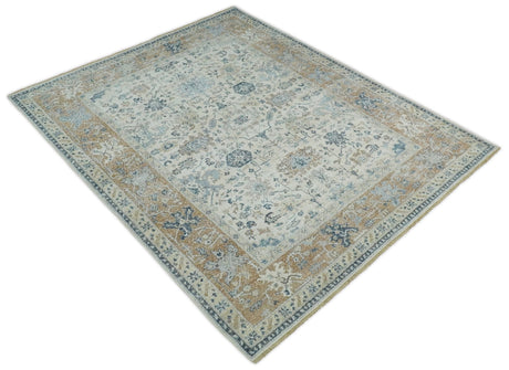 Vintage Style Ivory and Rust Traditional Oxidized Textured Low Pile Multi Size Wool Rug
