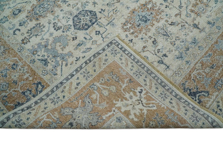 Vintage Style Ivory and Rust Traditional Oxidized Textured Low Pile Multi Size Wool Rug