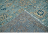 Vintage Style Light Blue and Brown Hand knotted Oushak Multi Size wool Area Rug
