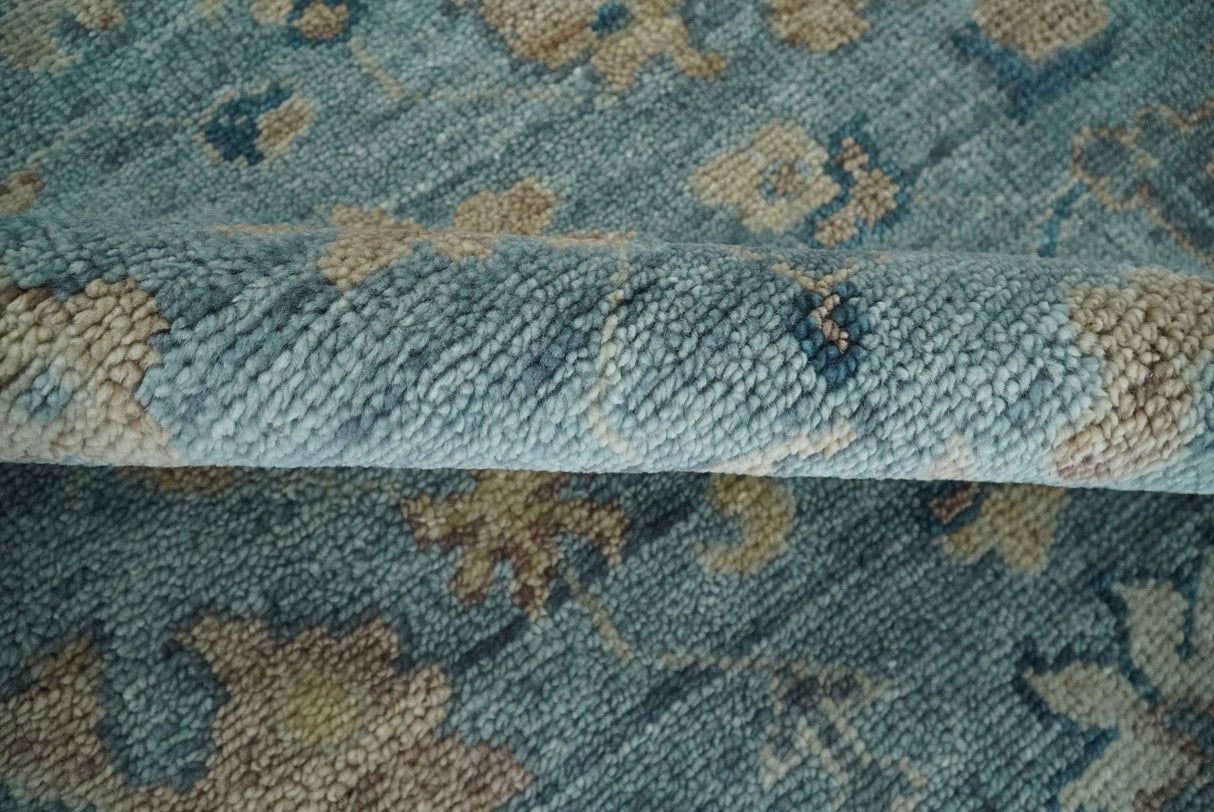 Vintage Style Light Blue and Brown Hand knotted Oushak Multi Size wool Area Rug