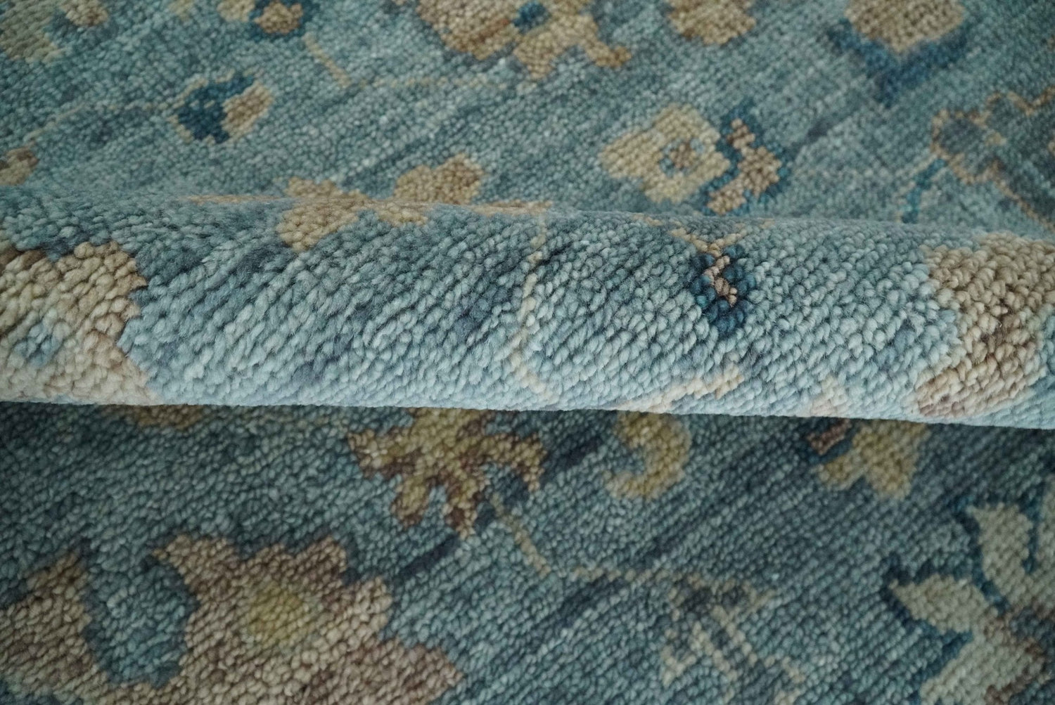Vintage Style Light Blue and Brown Hand knotted Oushak Multi Size wool Area Rug