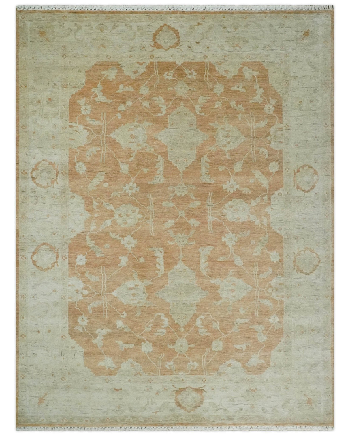 Vintage Style Rust and Beige Hand knotted Traditional Oushak 8x10 and 9x12 wool Area Rug