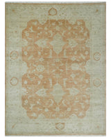 Vintage Style Rust and Beige Hand knotted Traditional Oushak 8x10 and 9x12 wool Area Rug