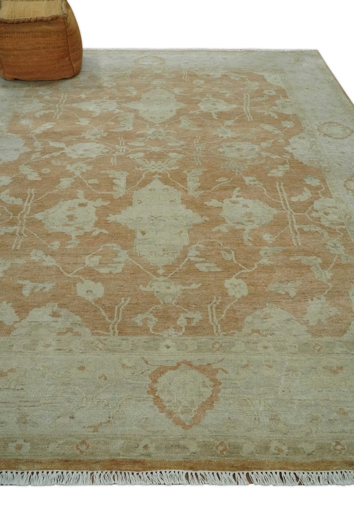 Vintage Style Rust and Beige Hand knotted Traditional Oushak 8x10 and 9x12 wool Area Rug