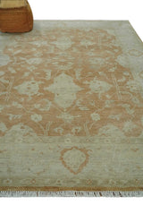 Vintage Style Rust and Beige Hand knotted Traditional Oushak 8x10 and 9x12 wool Area Rug