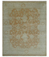 Vintage Style Rust and Beige Hand knotted Traditional Oushak 8x10 and 9x12 wool Area Rug