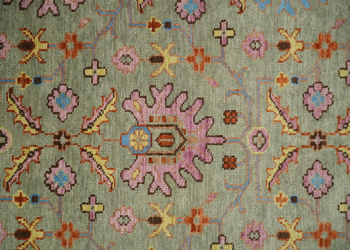Vintage Style Rust, Pink and Blue Hand Knotted Traditional Oushak Multi Size wool Area Rug