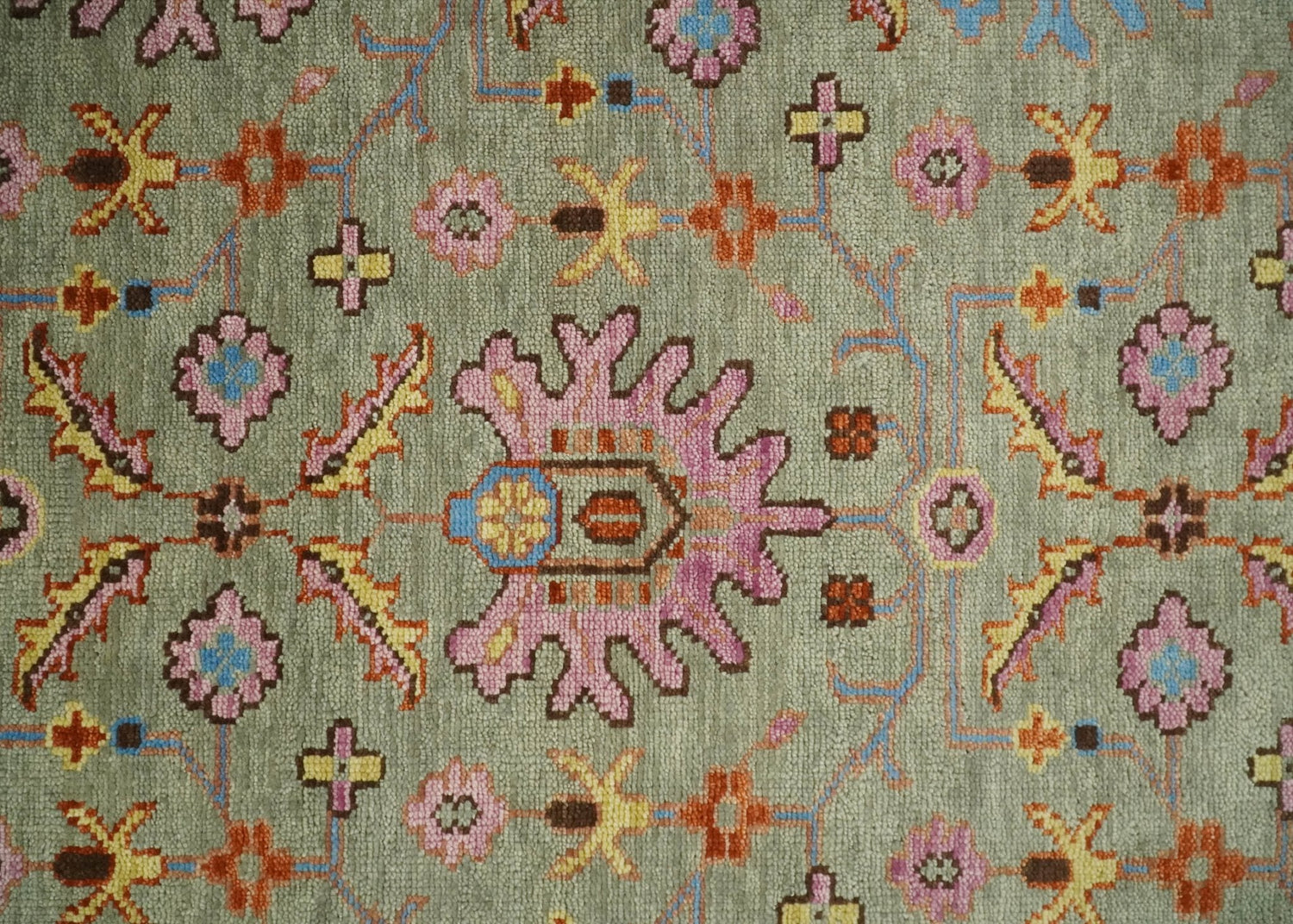 Vintage Style Rust, Pink and Blue Hand Knotted Traditional Oushak Multi Size wool Area Rug