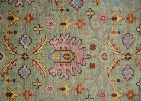 Vintage Style Rust, Pink and Blue Hand Knotted Traditional Oushak Multi Size wool Area Rug